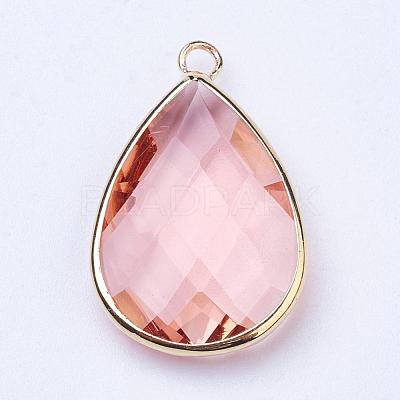 Golden Tone Brass Glass Teardrop Pendants GLAA-M006-A-16G-1