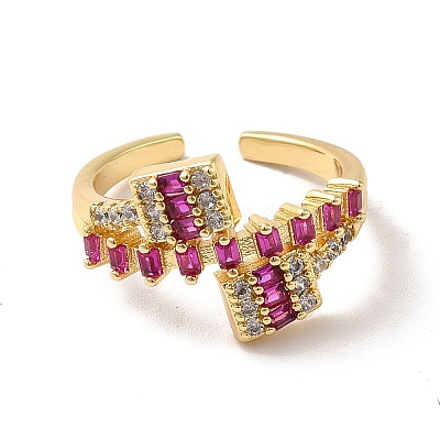 Ion Plating(IP) Cubic Zirconia Rectangle Open Cuff Ring RJEW-C041-11G-1