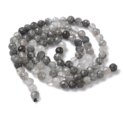 Natural Tourmalinated Quartz Beads Strands G-L651-C10-4mm-1