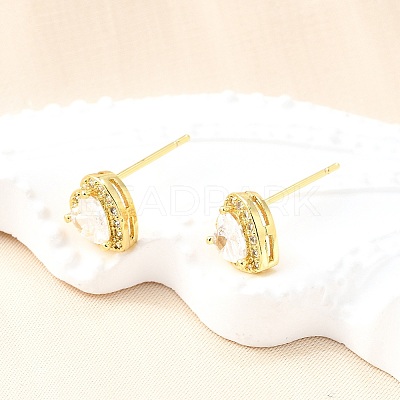 Clear Cubic Zirconia Heart Stud Earrings EJEW-K093-21G-1