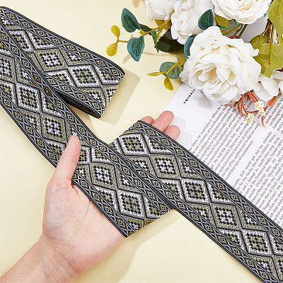 Polyester Jacquard Rhombus Ribbons OCOR-WH0082-141B-1