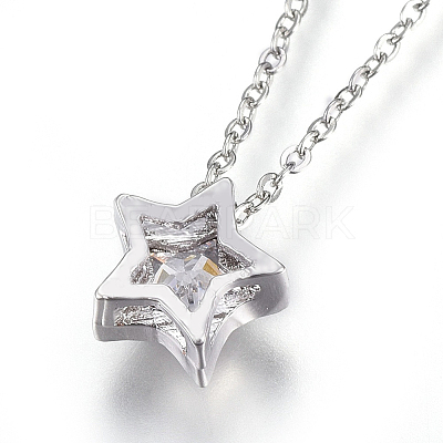 304 Stainless Steel Brass Cubic Zirconia Pendant Necklaces X-NJEW-O108-13P-1