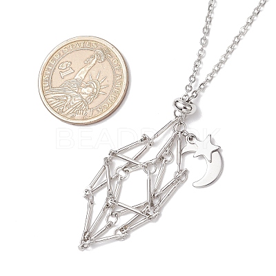304 Stainless Steel Empty Macrame Pouch Star Moon Pendant Cable Chain Necklace Making NJEW-JN05281-02-1