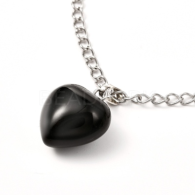 Heart Natural & Synthetic Mixed Gemstone Pendant Necklaces NJEW-JN03647-1