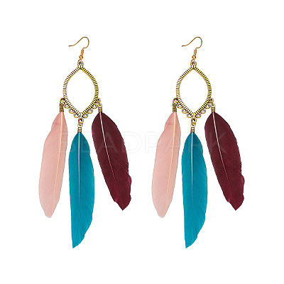 Alloy Horse Eye with Feather Dangle Earrings FS-WGC7A14-06-1
