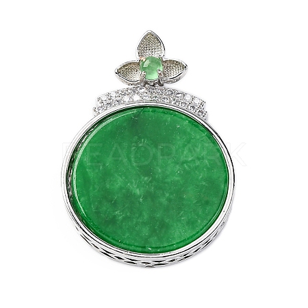 Dyed Natural Myanmar Jade Flower Flat Round Pendants KK-Q050-03B-1