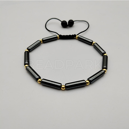 Synthetic Hematite Column Braided Bead Bracelet PC5914-1