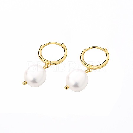 Round Stainless Steel Gold-Plated Pearl Hoop Earrings for Women XY1693-1
