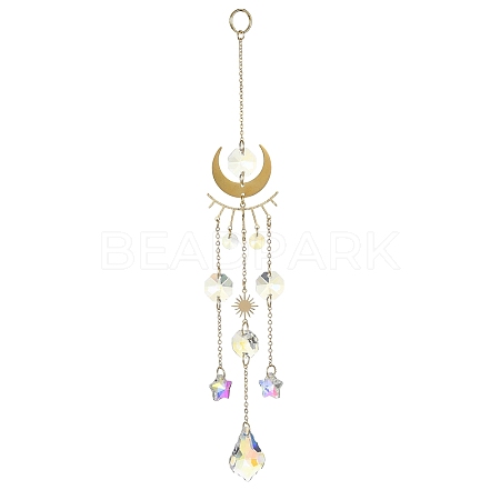 Glass Teardrop/Star Pendant Decorations HJEW-JM01170-1