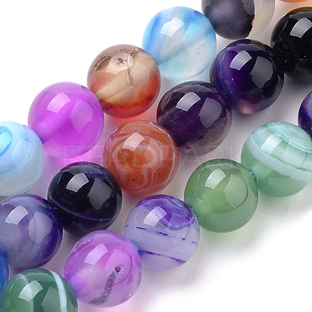 Natural Striped Agate/Banded Agate Beads Strands G-S259-04J-6mm-1