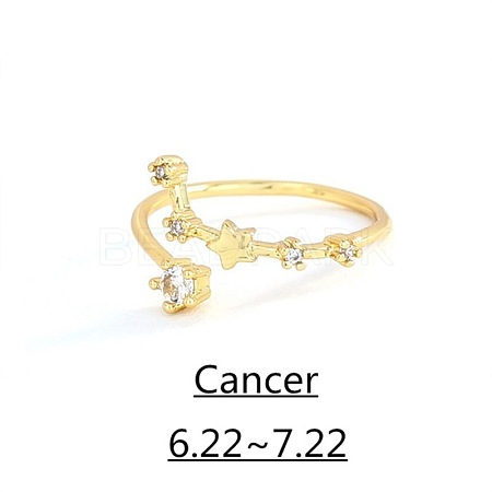 Twelve Constellation Brass Micro Pave Clear Cubic Zirconia Cuff Rings FS-WG8E359-11-1