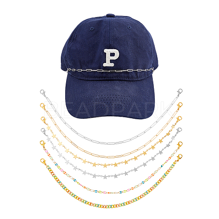 6Pcs Brass & 304 Stainless Steel Link Baseball Cap Chain AJEW-HS00002-1