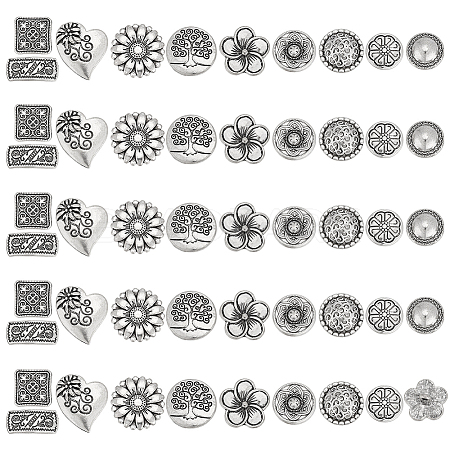 80Pcs 10 Styles 1-Hole Alloy Shank Buttons BUTT-ME0001-05-1