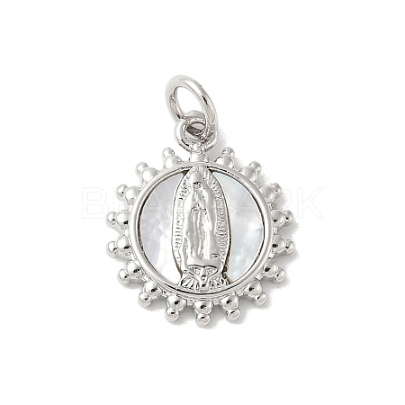 Brass Pave Natural White Shell Pendants KK-S522-06A-P-1