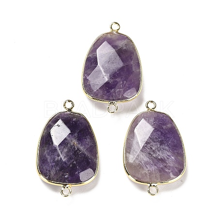 Natural Amethyst Faceted Connector Charms G-F763-02G-04-1