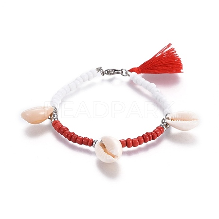 Shell Charm Bracelets BJEW-JB04101-02-1