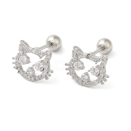 Cat Shape Brass Micro Pave Clear Cubic Zirconia Cartilage Earrings EJEW-L289-02P-02-1