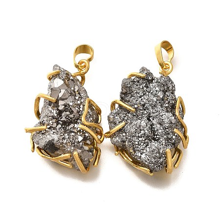 Electroplated Natural Druzy Agate Pendants G-K338-45G-07-1