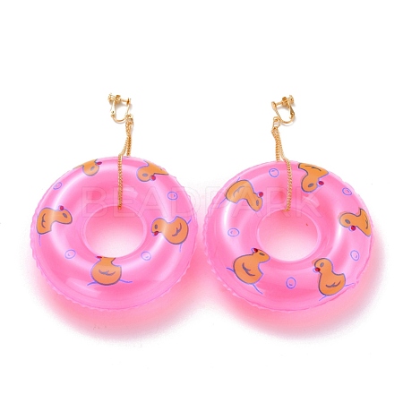 Duck Pool Float Dangle Clip-on Earrings for Non Piercing EJEW-Z015-02A-1