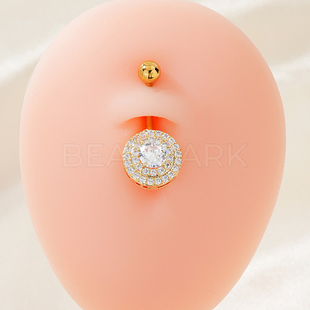 Chic Flat Round Brass Full Crystal Rhinestone Curved Barbell Belly Button Rings with Shiny Delicate Design YW9589-3-1