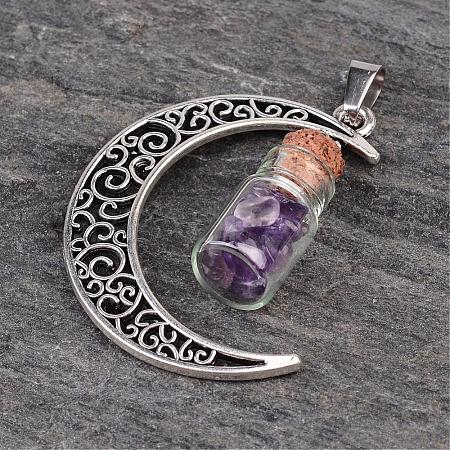 Column Glass Bottle with Amethyst inside Pendants PALLOY-JF00170-05-1