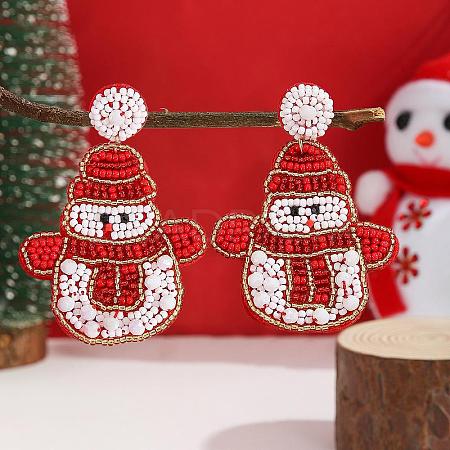 Christmas Cute Snowman Glass Bead Handmade Stud Earrings for Christmas Gift HD0565-1