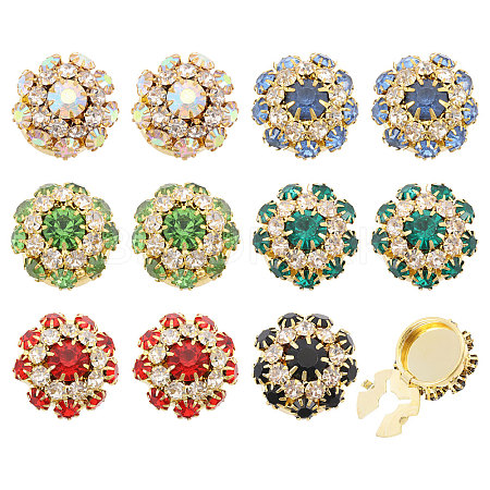 12Pcs 6 Colors Brass Rhinestone Cufflinks DIY-GL0007-16-1