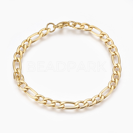 Vacuum Plating 304 Stainless Steel Figaro Chain Bracelets BJEW-L636-08A-G-1