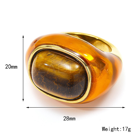 Oval 304 Stainless Steel with Natural Tiger Eye Finger Rings FS-WGC5475-03-1