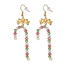 Glass Christmas Candy Cane with Alloy Bowknot Dangle Earrings EJEW-JE04971-02-1