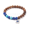 Natural Wenge Wood & Lapis Lazuli & Synthetic Turquoise Round Beaded Stretch Bracelet BJEW-JB08206-4