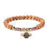 2Pcs 2 Style Natural Obsidian & Synthetic Hematite & Wood Stretch Bracelets Set with Planet Charm BJEW-JB07616-8