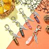 Natural Gemstone Double Terminated Pointed Pendant Decorations with Alloy Wing Charm HJEW-JM01149-5
