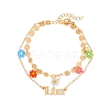 Constellation Alloy & Glass Seed Beads Double Layer Colorful Flower Anklets PW-WGA6E00-01-1