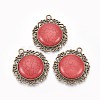 Flat Round Antique Bronze Plated Alloy Synthetic Turquoise Pendants PALLOY-F071-02AB-NF-2