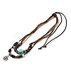 Natural Wooden & Synthetic Turquoise Polygon Double Layered Necklaces NJEW-P281-02AS-1