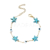 3Pcs 3 Color Glass Evil Eye & Synthetic Turquoise Starfish Link Chain Bracelets Set BJEW-TA00428-3