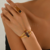 Bohemian Style Horse Eye Natural Agate & Metal Cuff Bangle & Ring Set for Women Party and Evening Wear ZI1822-1-2