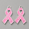 Breast Cancer Pink Awareness Ribbon Theme Alloy Enamel Pendants ENAM-WH0057-50E-1