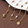 Natural Agate & Howlite & Synthetic Goldstone Faceted Round Bead 304 Stainless Steel Cable Chain Anklets for Women AJEW-G072-01G-3