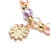 Glass Pearl Beaded Stretch Bracelet with Alloy Enamel Daisy Charm for Women BJEW-JB08541-5