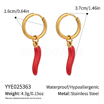 Stainless Steel Red Enamel Chili Pepper Dangle Hoop Earrings for Women DZ8170-2-1