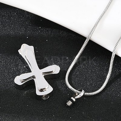 304 Stainless Steel Cross Pendant Pet Urn Ashes Necklaces NJEW-S455-02P-1