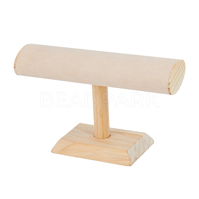 Velvet T-Bar Bracelet Display Stands  with Wooden Base BDIS-WH0010-03B-1
