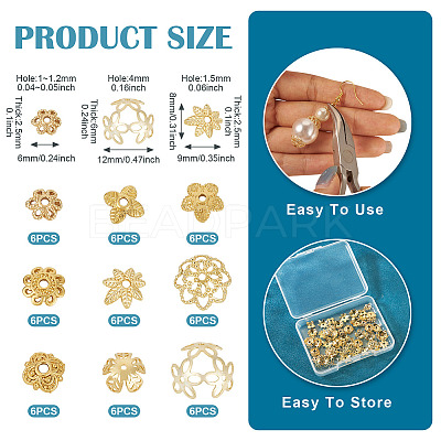 54Pcs 9 Styles Brass Bead Caps KK-TA0003-43-1