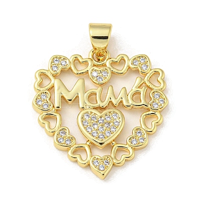Mother's Day Theme Rack Plating Brass Micro Pave Cubic Zirconia Pendants KK-F869-20G-03-1