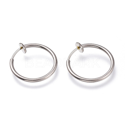Tarnish Resistant 304 Stainless Steel Retractable Clip-on Hoop Earrings STAS-O135-01C-1