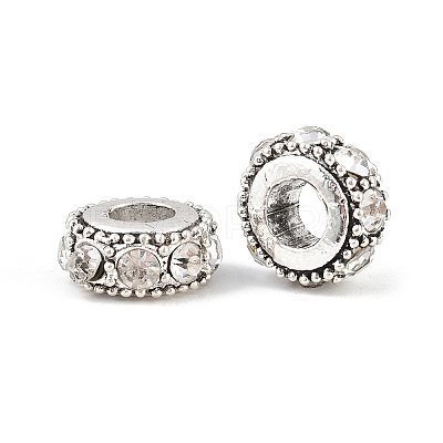 Flat Round Antique Silver Plated Alloy Rhinestone European Beads X-ALRI-Q228-10H-1