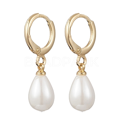 Shell Pearl Leverback Earrings EJEW-JE06905-1