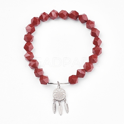 Natural Red Jasper Beads Charm Bracelets BJEW-O162-D07-1